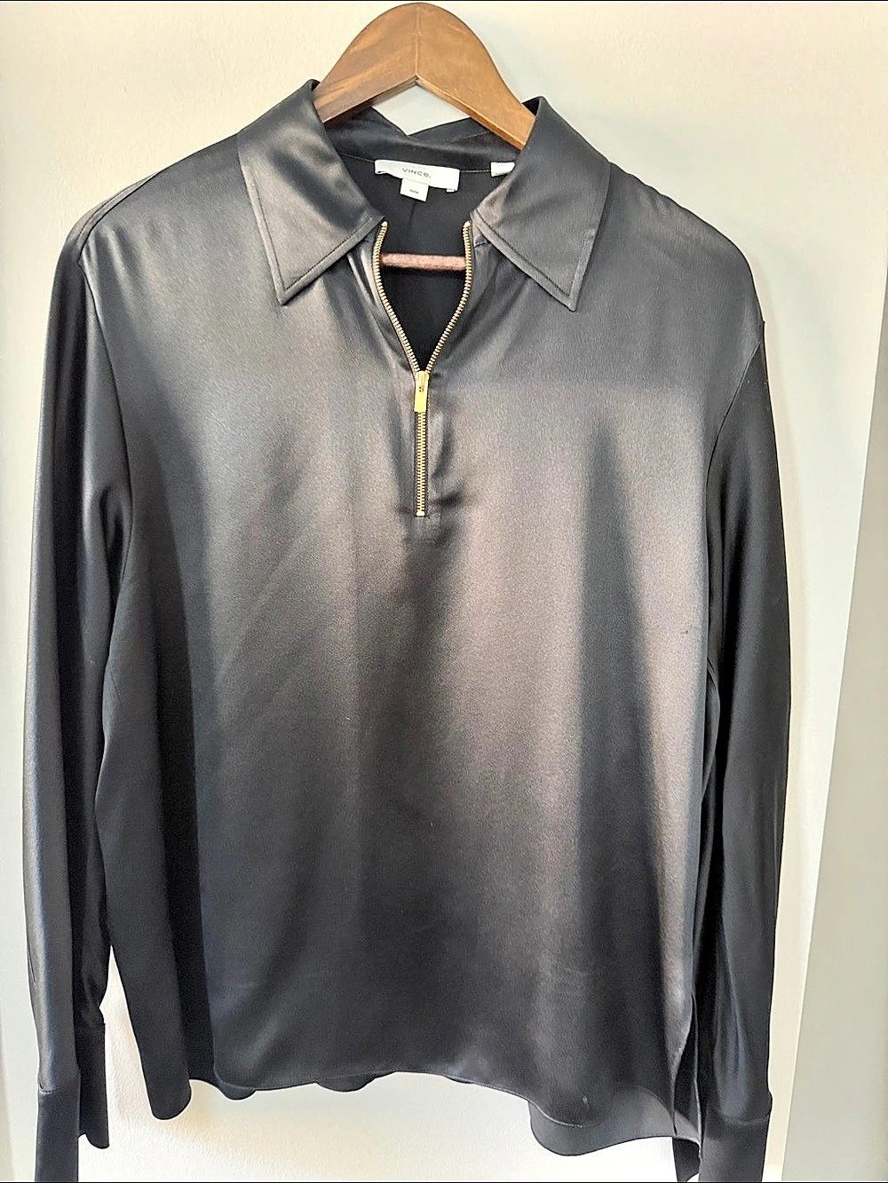 Vince Black Half-Zip Blouse Size Medium Like New